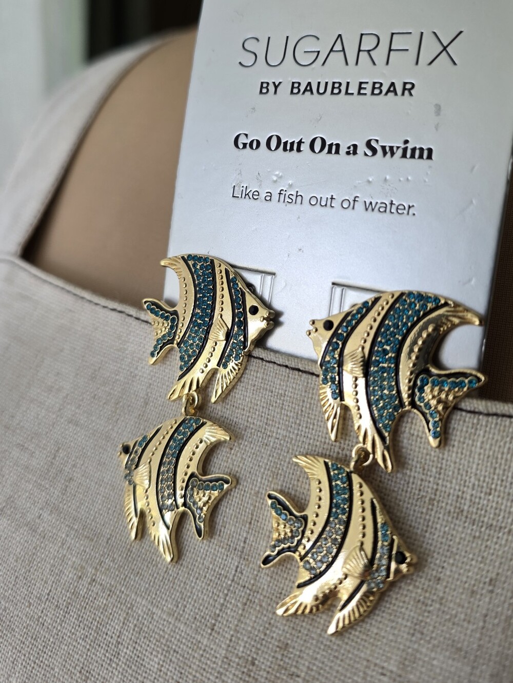 Sugarfix Baublebar Go Out On A Swim Aqua Crystal Angelfish Dangle Earrings NIP‎